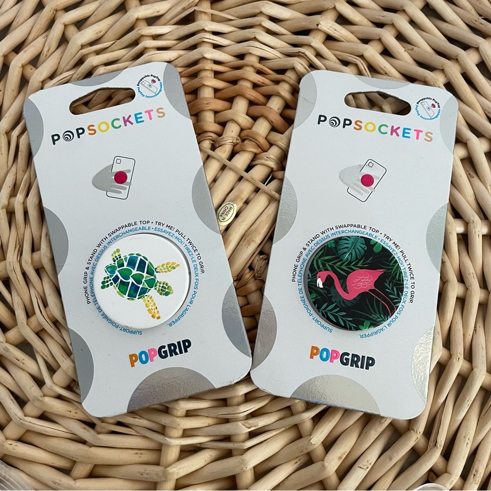 PopSocket Pop Grip Green Sea Turtle and Pink Flamingo phone holder NWT